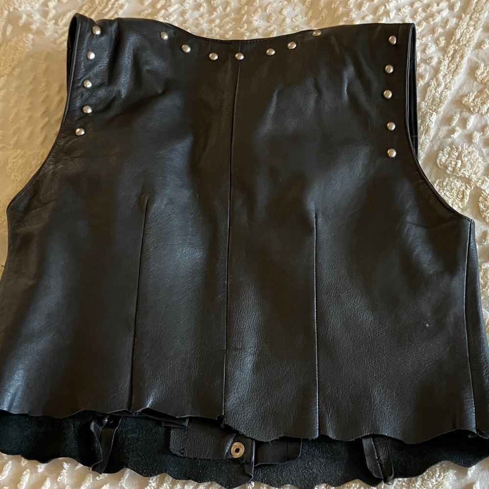 Sexy  Black Leather Vest with Silver Accents - Picture 8 of 11